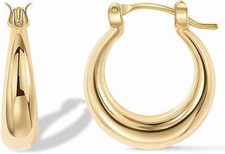Vintage-Style Hoop Earrings in gold-plated 925 Sterling Silver (Pair)