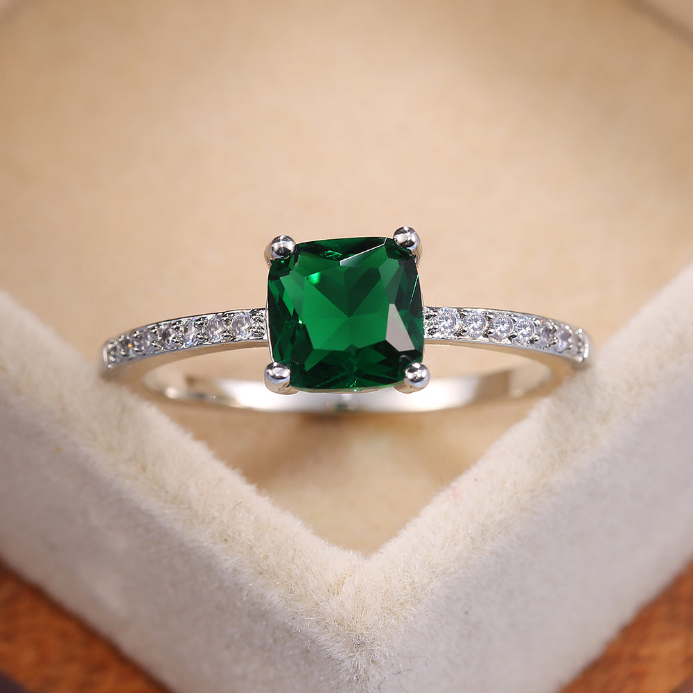 Square Blue Gem Ring for Women's Engagement