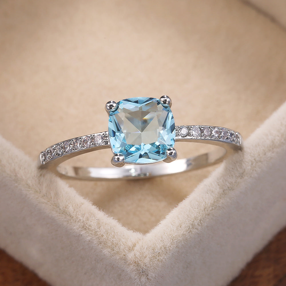 Square Blue Gem Ring for Women's Engagement