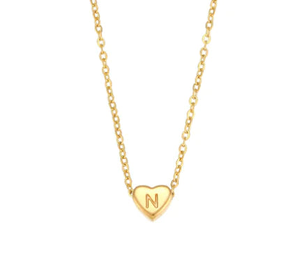 Initial Love Necklace - 18K Gold Plated Heart Pendant (One)