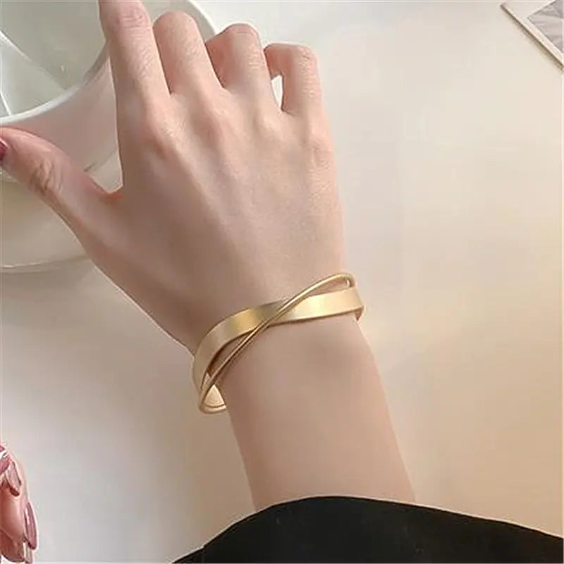Simple Gold Plated Wave Cross Bracelet for Women