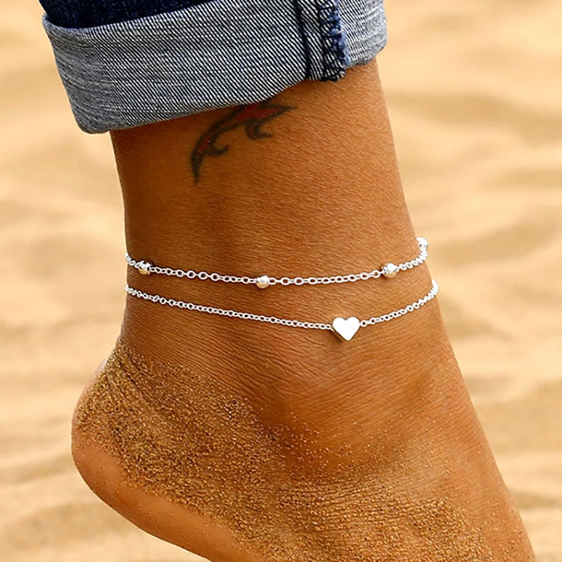Double Layer Heart Anklet