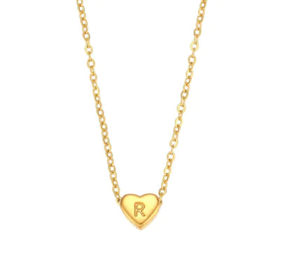 Initial Love Necklace - 18K Gold Plated Heart Pendant (One)