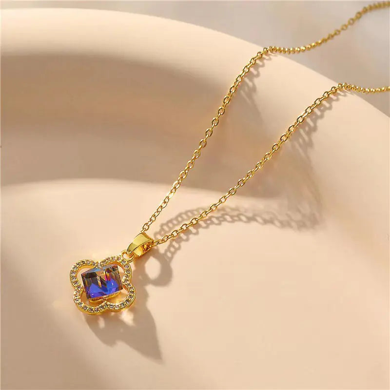 Gold Plated Heart Clover Pendant Necklace