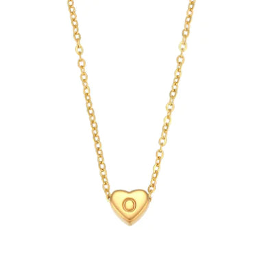 Initial Love Necklace - 18K Gold Plated Heart Pendant (One)