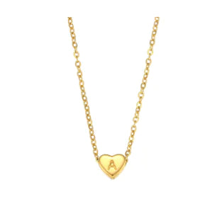 Initial Love Necklace - 18K Gold Plated Heart Pendant (One)