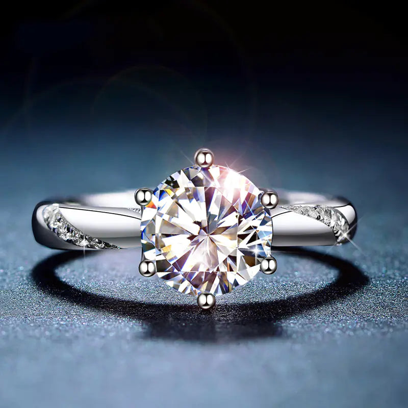 Silver Six-Prong Moissanite Diamond  Ring