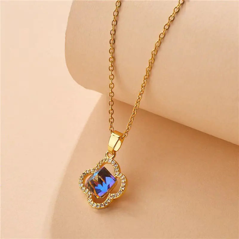 Gold Plated Heart Clover Pendant Necklace
