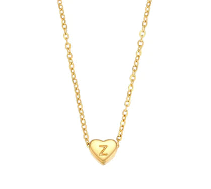 Initial Love Necklace - 18K Gold Plated Heart Pendant (One)