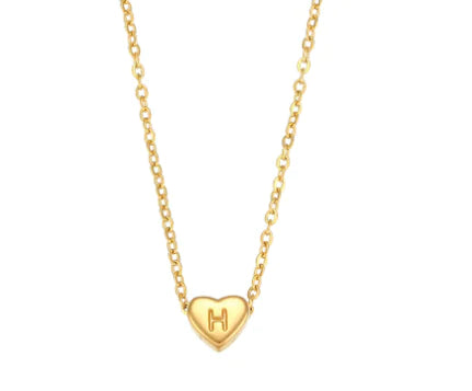Initial Love Necklace - 18K Gold Plated Heart Pendant (One)