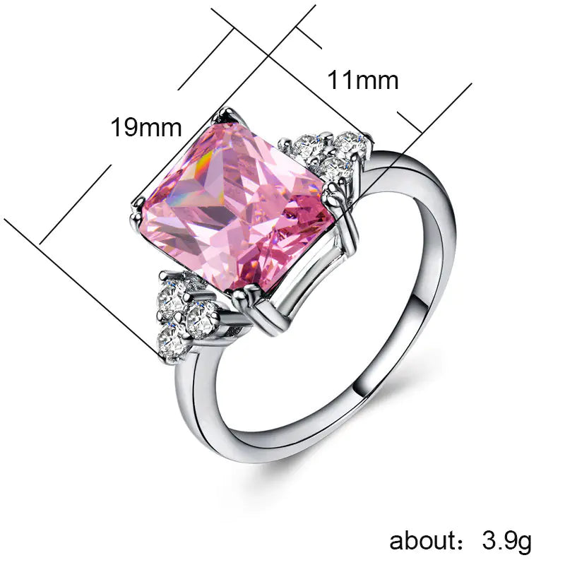 Radiant Zirconia Pink Ring, Elegant 925 Silver