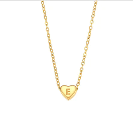 Initial Love Necklace - 18K Gold Plated Heart Pendant (One)