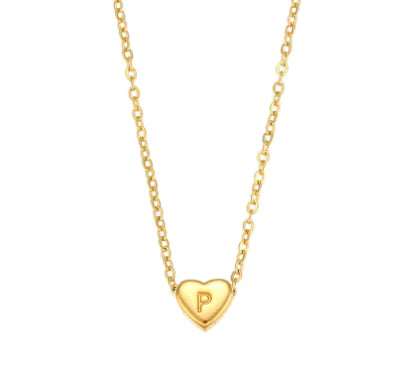 Initial Love Necklace - 18K Gold Plated Heart Pendant (One)