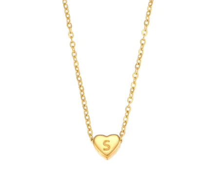 Initial Love Necklace - 18K Gold Plated Heart Pendant (One)