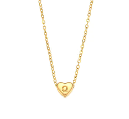 Initial Love Necklace - 18K Gold Plated Heart Pendant (One)