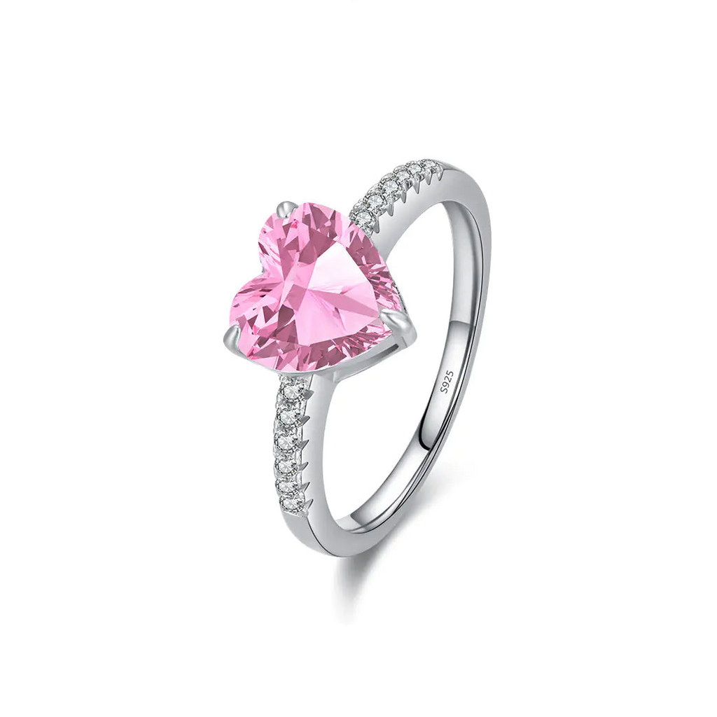 Silver Heart-Shaped Ring with Simulated Diamonds