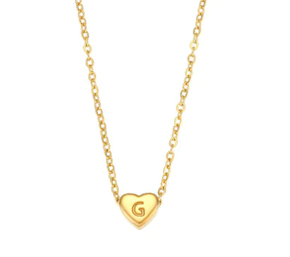 Initial Love Necklace - 18K Gold Plated Heart Pendant (One)
