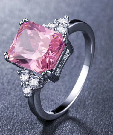 Radiant Zirconia Pink Ring, Elegant 925 Silver