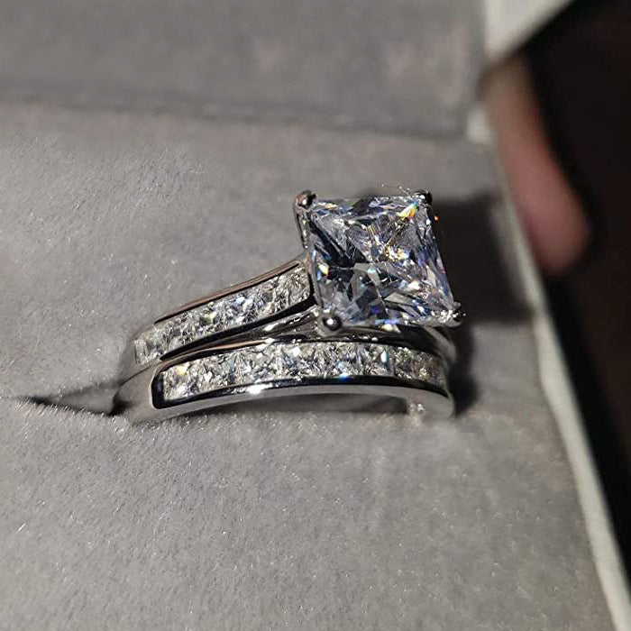 8 Hearts 8 Arrows Silver Diamond Couple Ring Set