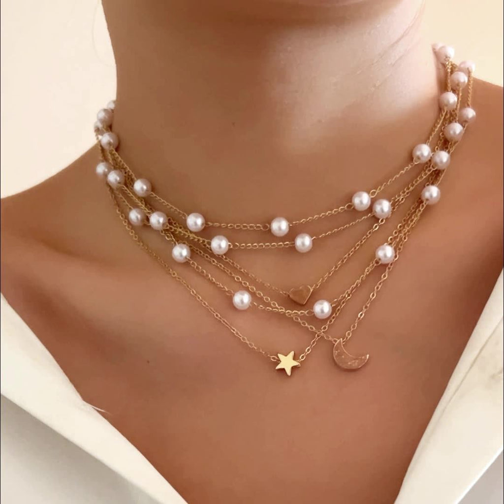 London Necklace Set with Simple Rhinestone Tassels (3 Pcs)