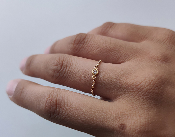 Beautiful 14K Gold-Plated Single Zircon Stone Ring
