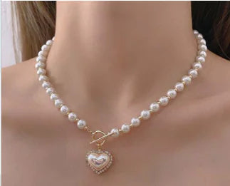 Heart-Shaped Faux Pearl Beads Necklace (One Piece)