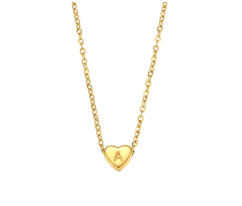 Initial Love Necklace - 18K Gold Plated Heart Pendant (One)