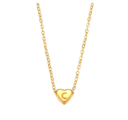 Initial Love Necklace - 18K Gold Plated Heart Pendant (One)