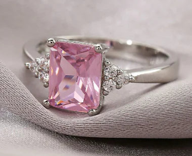 Radiant Zirconia Pink Ring, Elegant 925 Silver