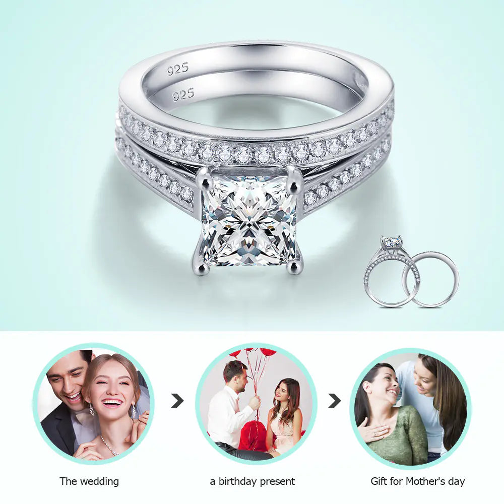 8 Hearts 8 Arrows Silver Diamond Couple Ring Set