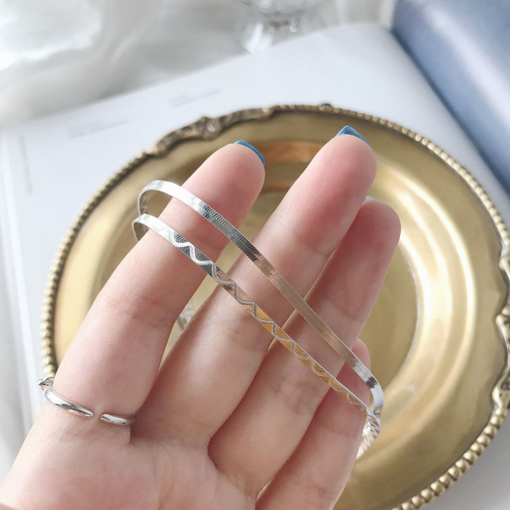 S925 Silver Snake Bone Chain Bracelet with Wave Design