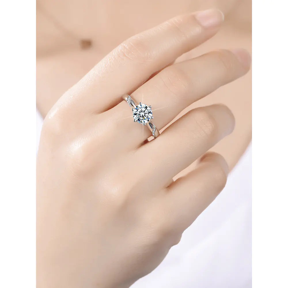 Silver Six-Prong Moissanite Diamond  Ring