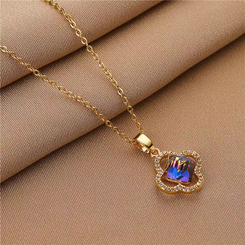 Gold Plated Heart Clover Pendant Necklace