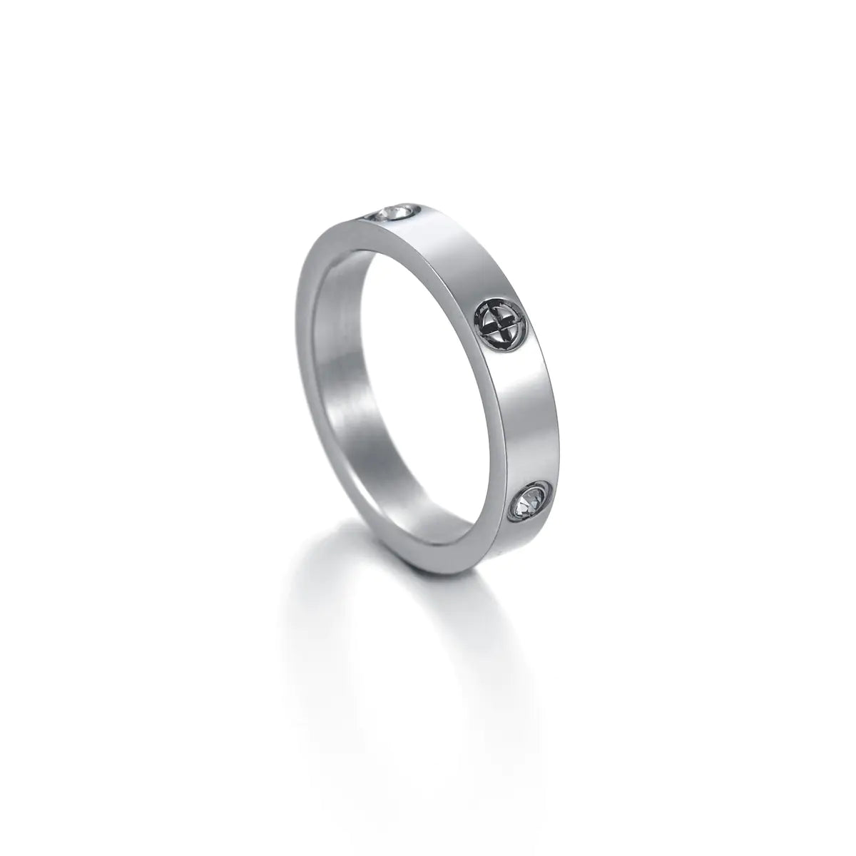 Titanium Steel Ring with Six Diamond Design